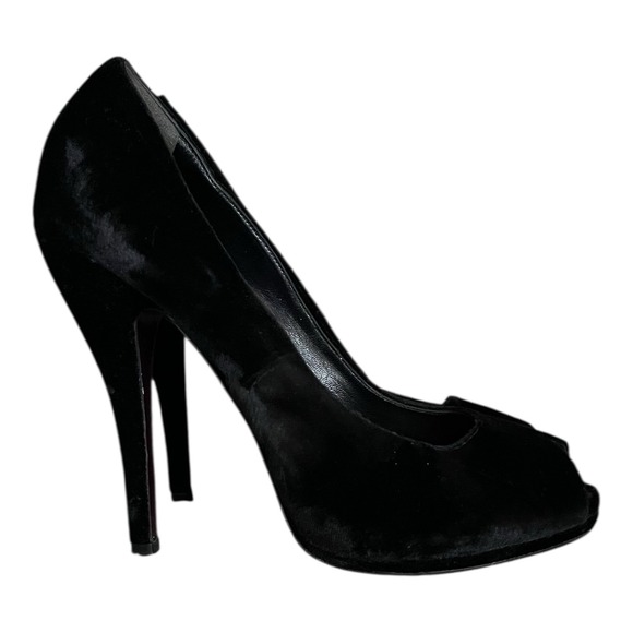 Gucci Shoes - Gucci Elizabeth Black‎ Velvet Peep Toe Stiletto 306106 Size 41